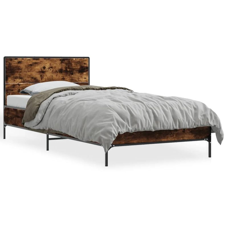 Casa si Gradina - Mobilier - Paturi si accesorii - Paturi - Cadru de pat, stejar fumuriu, 90x190cm, lemn prelucrat si metal - Infinity.ro
