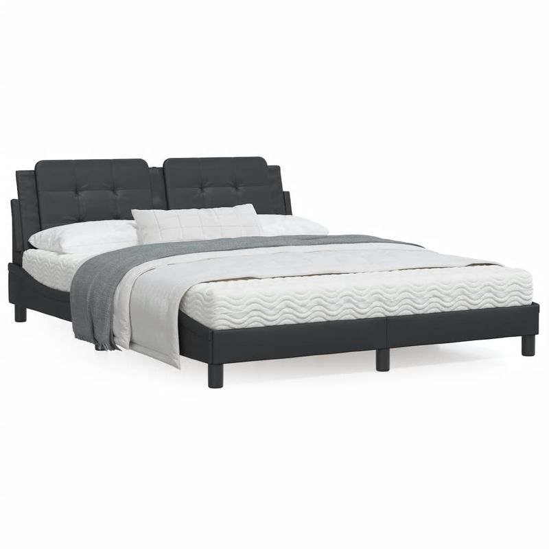 Casa si Gradina - Mobilier - Paturi si accesorii - Paturi - Pat cu saltea, negru, 160x200 cm, piele ecologica - Infinity.ro