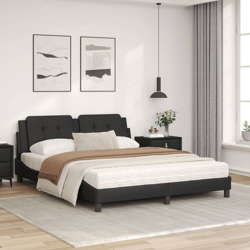 Casa si Gradina - Mobilier - Paturi si accesorii - Paturi - Pat cu saltea, negru, 160x200 cm, piele ecologica - Infinity.ro