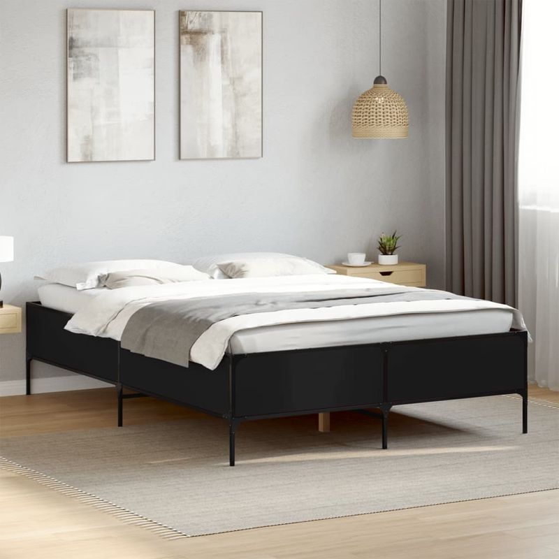 Casa si Gradina - Mobilier - Paturi si accesorii - Paturi - Cadru de pat, negru, 150x200 cm, lemn prelucrat si metal - Infinity.ro