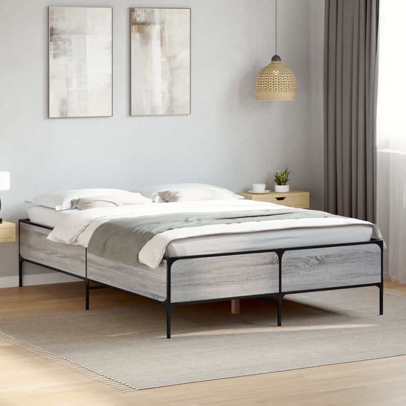 Casa si Gradina - Mobilier - Paturi si accesorii - Paturi - Cadru de pat, gri sonoma, 140x200 cm, lemn prelucrat si metal - Infinity.ro