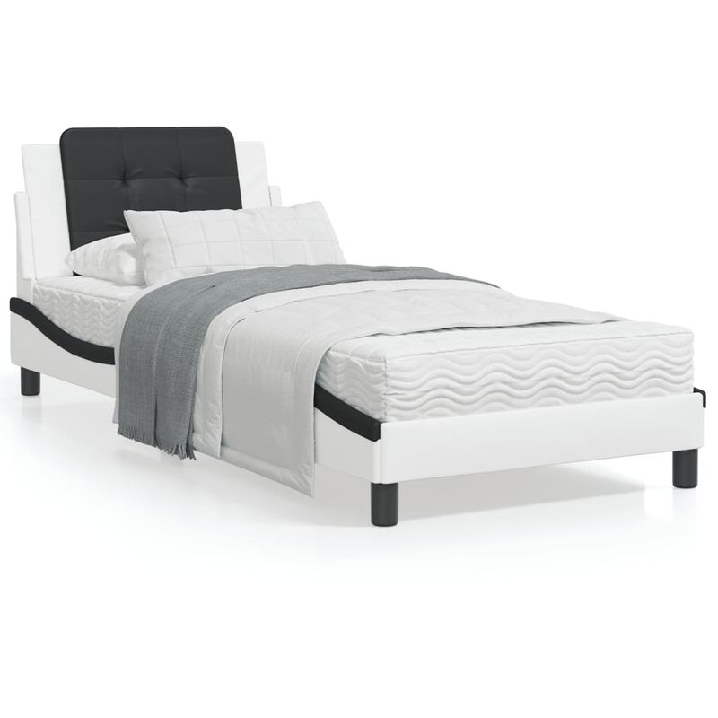 Casa si Gradina - Mobilier - Paturi si accesorii - Paturi - Pat cu saltea, alb si negru, 90x200 cm, piele ecologica - Infinity.ro