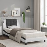 Casa si Gradina - Mobilier - Paturi si accesorii - Paturi - Pat cu saltea, alb si negru, 90x200 cm, piele ecologica - Infinity.ro