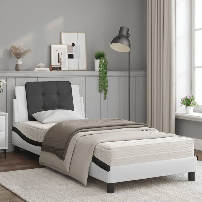 Casa si Gradina - Mobilier - Paturi si accesorii - Paturi - Pat cu saltea, alb si negru, 90x200 cm, piele ecologica - Infinity.ro
