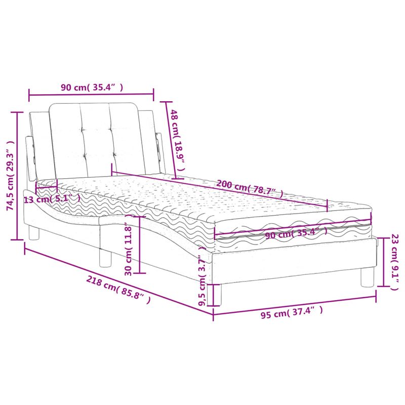 Casa si Gradina - Mobilier - Paturi si accesorii - Paturi - Pat cu saltea, alb si negru, 90x200 cm, piele ecologica - Infinity.ro