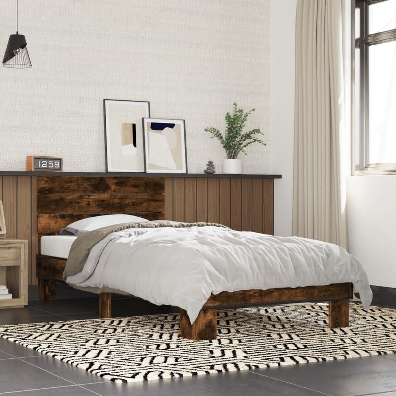 Casa si Gradina - Mobilier - Paturi si accesorii - Paturi - Cadru de pat, stejar fumuriu, 90x200cm, lemn prelucrat si metal - Infinity.ro
