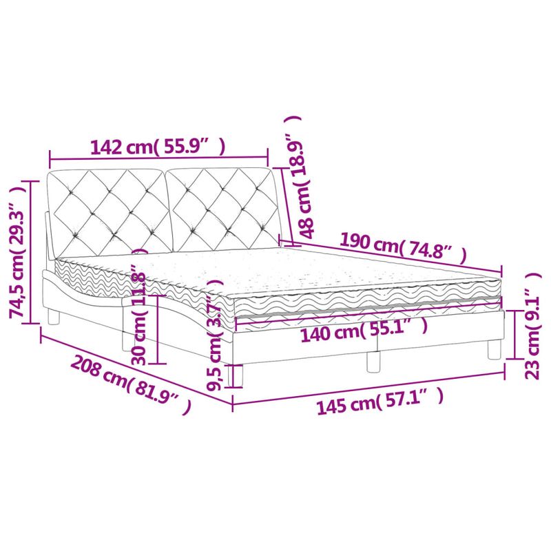 Casa si Gradina - Mobilier - Paturi si accesorii - Paturi - Pat cu saltea, gri inchis, 140x190 cm, catifea - Infinity.ro