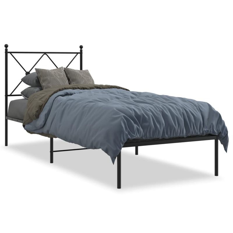 Casa si Gradina - Mobilier - Paturi si accesorii - Paturi - Cadru de pat metalic cu tablie, negru, 75x190 cm - Infinity.ro