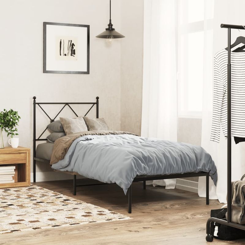 Casa si Gradina - Mobilier - Paturi si accesorii - Paturi - Cadru de pat metalic cu tablie, negru, 75x190 cm - Infinity.ro