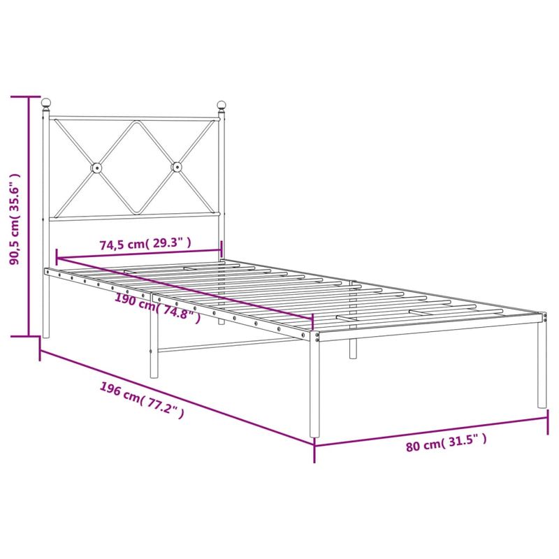 Casa si Gradina - Mobilier - Paturi si accesorii - Paturi - Cadru de pat metalic cu tablie, negru, 75x190 cm - Infinity.ro