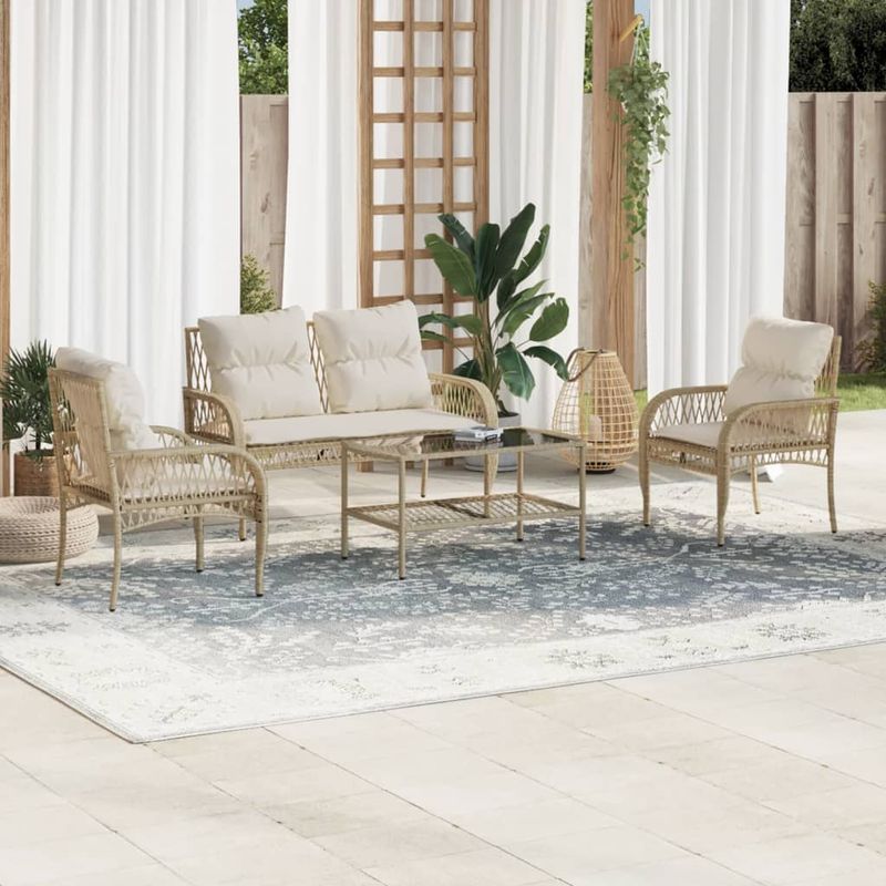 Casa si Gradina - Gradina si terasa - Mobilier exterior - Seturi mobila gradina - Set canapele de gradina, 4 piese, cu perne, bej, poliratan - Infinity.ro
