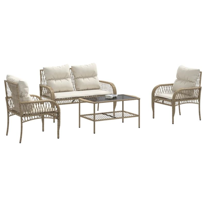 Casa si Gradina - Gradina si terasa - Mobilier exterior - Seturi mobila gradina - Set canapele de gradina, 4 piese, cu perne, bej, poliratan - Infinity.ro