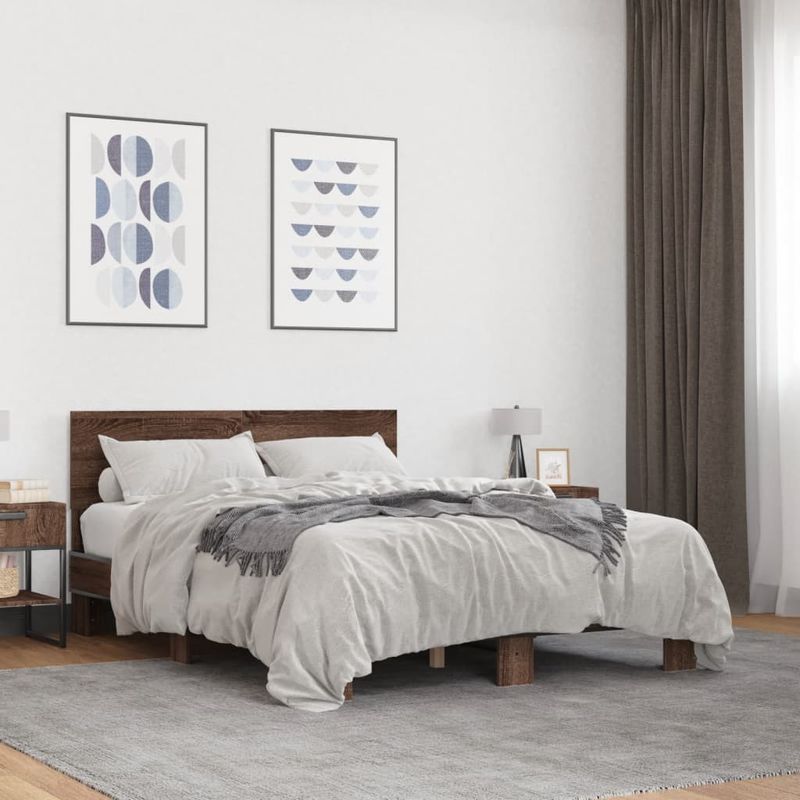 Casa si Gradina - Mobilier - Paturi si accesorii - Paturi - Cadru de pat, stejar maro, 140x200 cm, lemn prelucrat si metal - Infinity.ro