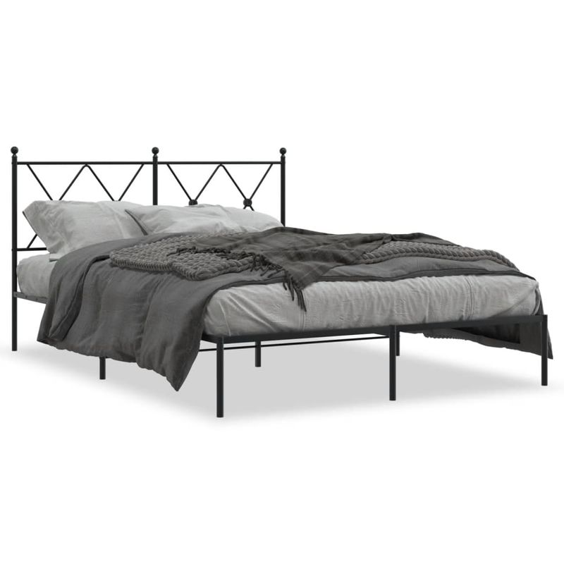 Casa si Gradina - Mobilier - Paturi si accesorii - Paturi - Cadru de pat metalic cu tablie, negru, 135x190 cm - Infinity.ro