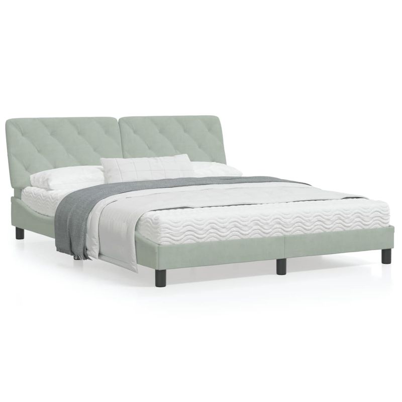 Casa si Gradina - Mobilier - Paturi si accesorii - Paturi - Pat cu saltea, gri deschis, 160x200 cm, catifea - Infinity.ro