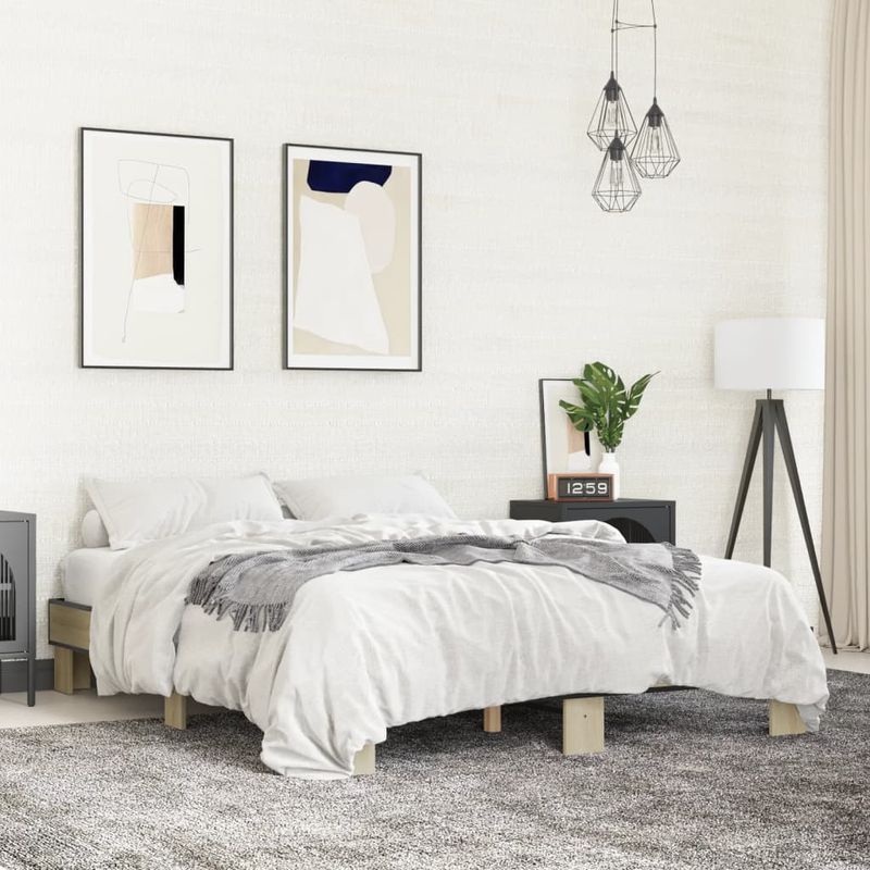 Casa si Gradina - Mobilier - Paturi si accesorii - Paturi - Cadru de pat, stejar sonoma, 150x200cm, lemn prelucrat si metal - Infinity.ro