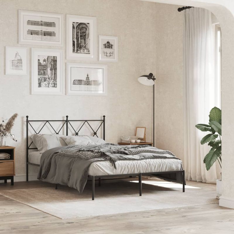 Casa si Gradina - Mobilier - Paturi si accesorii - Paturi - Cadru de pat metalic cu tablie, negru, 120x190 cm - Infinity.ro