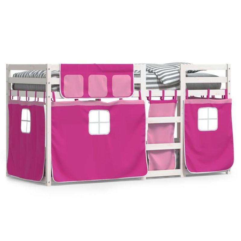 Casa si Gradina - Mobilier - Paturi si accesorii - Paturi - Pat supraetajat cu perdele, roz, 80x200 cm, lemn masiv pin - Infinity.ro