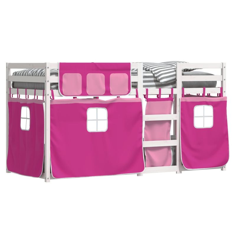 Casa si Gradina - Mobilier - Paturi si accesorii - Paturi - Pat supraetajat cu perdele, roz, 80x200 cm, lemn masiv pin - Infinity.ro