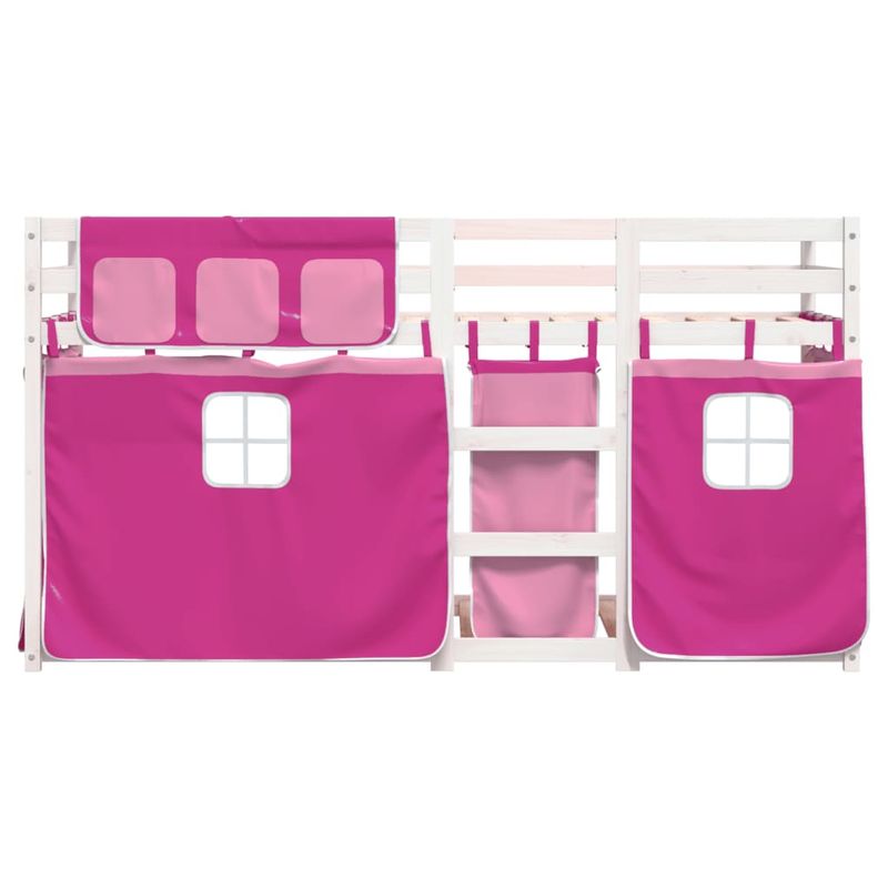 Casa si Gradina - Mobilier - Paturi si accesorii - Paturi - Pat supraetajat cu perdele, roz, 80x200 cm, lemn masiv pin - Infinity.ro