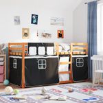 Casa si Gradina - Mobilier - Paturi si accesorii - Paturi - Pat supraetajat de copii perdele, alb/negru, 80x200 cm lemn pin - Infinity.ro