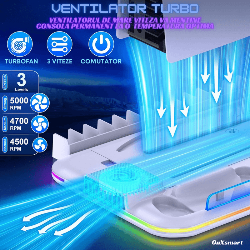 PC, gaming si accesorii - Gaming - Accesorii gaming - Accesorii console gaming - Stand racire incarcare vertical Ps5 OnXsmart®, 5 in 1 multifunctional, Incarcare dubla controllere, 15 Sloturi Jocuri - Infinity.ro