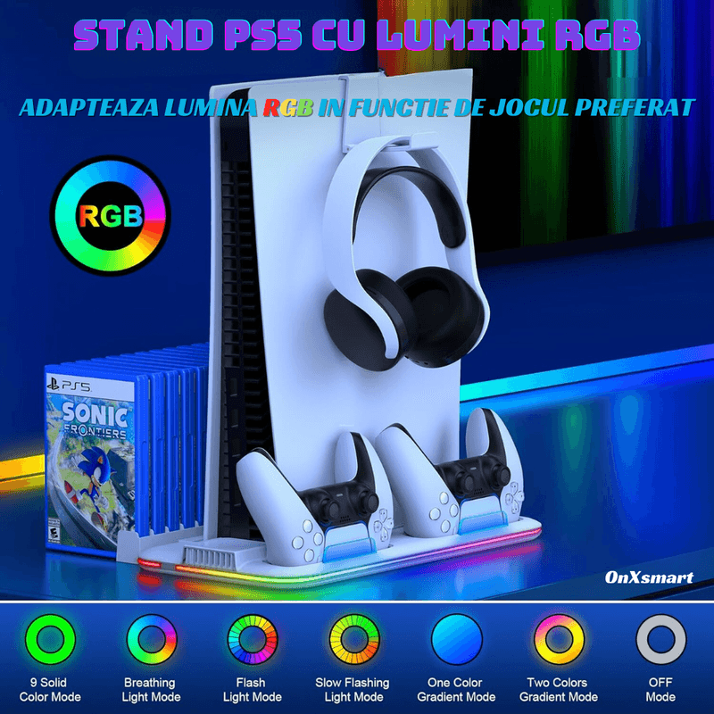 PC, gaming si accesorii - Gaming - Accesorii gaming - Accesorii console gaming - Stand racire incarcare vertical Ps5 OnXsmart®, 5 in 1 multifunctional, Incarcare dubla controllere, 15 Sloturi Jocuri - Infinity.ro