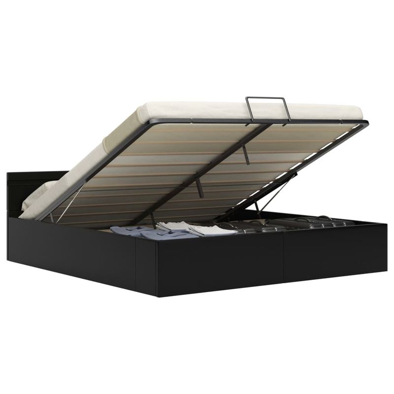 Casa si Gradina - Mobilier - Paturi si accesorii - Paturi - Cadru pat hidraulic cu lada LED negru 160x200cm piele ecologica - Infinity.ro