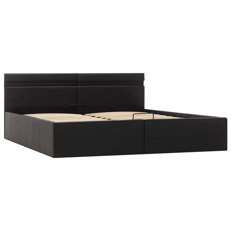 Casa si Gradina - Mobilier - Paturi si accesorii - Paturi - Cadru pat hidraulic cu lada LED negru 160x200cm piele ecologica - Infinity.ro