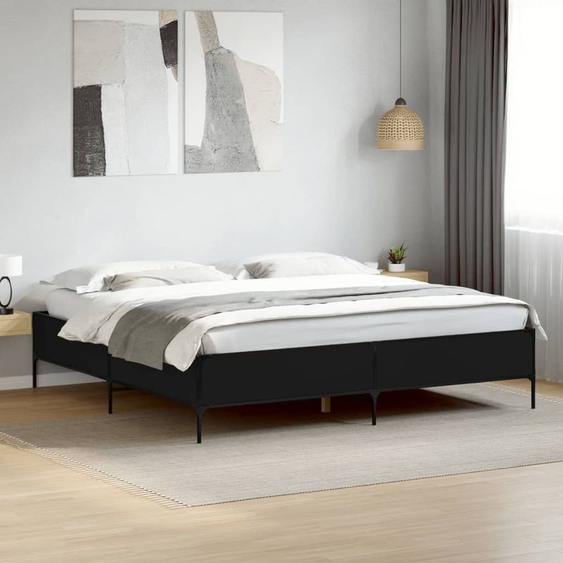 Casa si Gradina - Mobilier - Paturi si accesorii - Paturi - Cadru de pat, negru, 200x200 cm, lemn prelucrat si metal - Infinity.ro