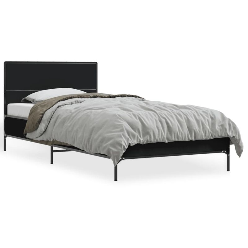 Casa si Gradina - Mobilier - Paturi si accesorii - Paturi - Cadru de pat, negru, 75x190 cm, lemn prelucrat si metal - Infinity.ro