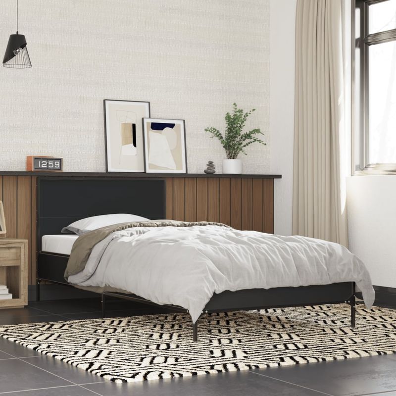Casa si Gradina - Mobilier - Paturi si accesorii - Paturi - Cadru de pat, negru, 75x190 cm, lemn prelucrat si metal - Infinity.ro