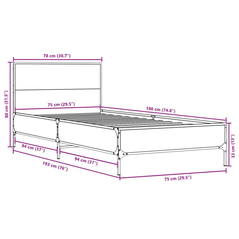 Casa si Gradina - Mobilier - Paturi si accesorii - Paturi - Cadru de pat, negru, 75x190 cm, lemn prelucrat si metal - Infinity.ro
