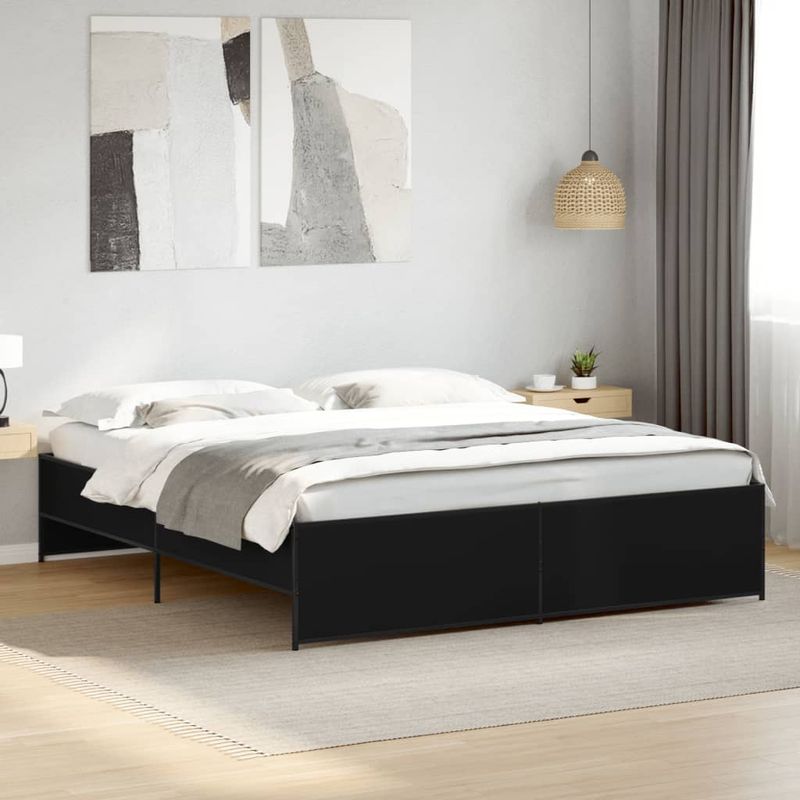 Casa si Gradina - Mobilier - Paturi si accesorii - Paturi - Cadru de pat, negru, 200x200 cm, lemn prelucrat si metal - Infinity.ro