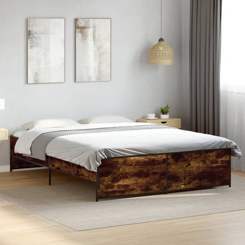 Casa si Gradina - Mobilier - Paturi si accesorii - Paturi - Cadru de pat, stejar fumuriu 150x200 cm lemn prelucrat si metal - Infinity.ro