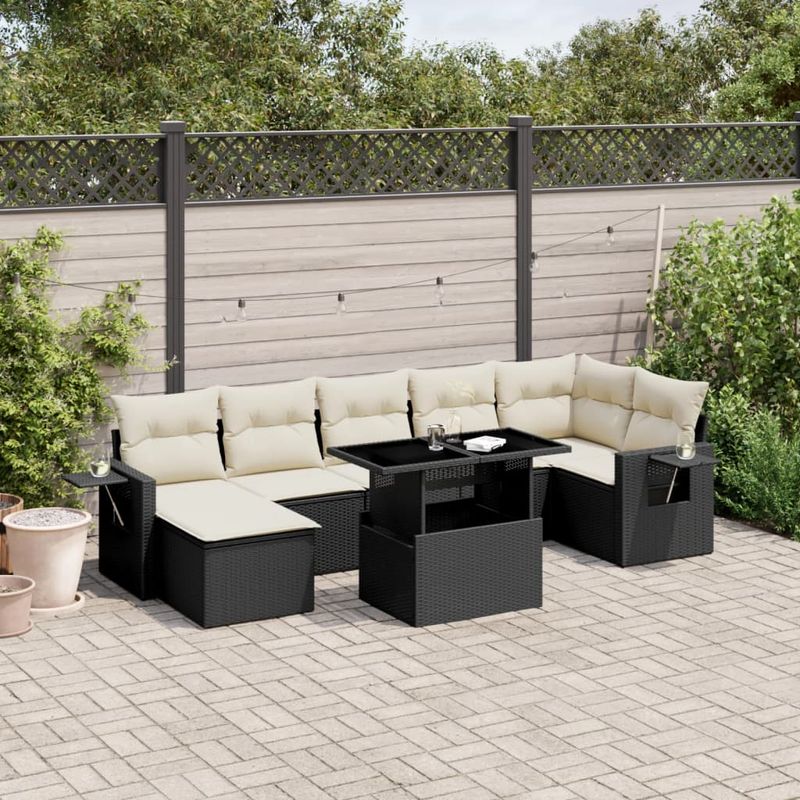 Casa si Gradina - Gradina si terasa - Mobilier exterior - Seturi mobila gradina - Set mobilier de gradina cu perne, 8 piese, negru, poliratan - Infinity.ro