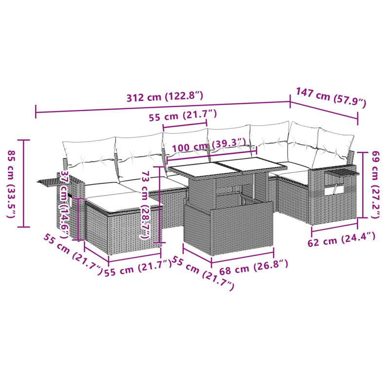 Casa si Gradina - Gradina si terasa - Mobilier exterior - Seturi mobila gradina - Set mobilier de gradina cu perne, 8 piese, negru, poliratan - Infinity.ro