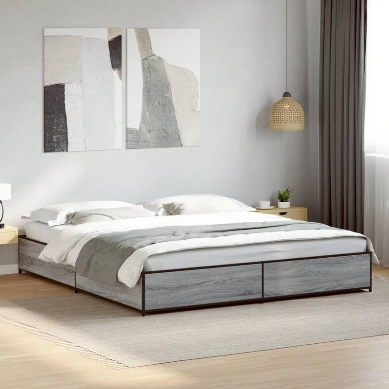 Casa si Gradina - Mobilier - Paturi si accesorii - Paturi - Cadru de pat, gri sonoma, 200x200 cm, lemn prelucrat si metal - Infinity.ro