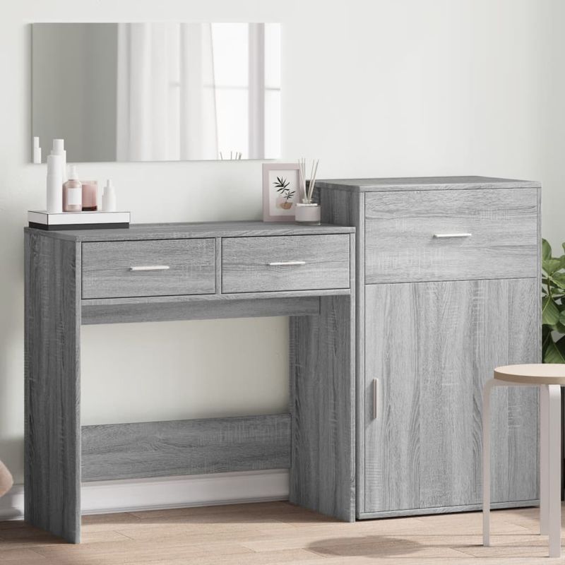 Casa si Gradina - Mobilier - Comode si corpuri - Masute de toaleta - Set de masuta de toaleta, 3 piese, gri sonoma, lemn prelucrat - Infinity.ro