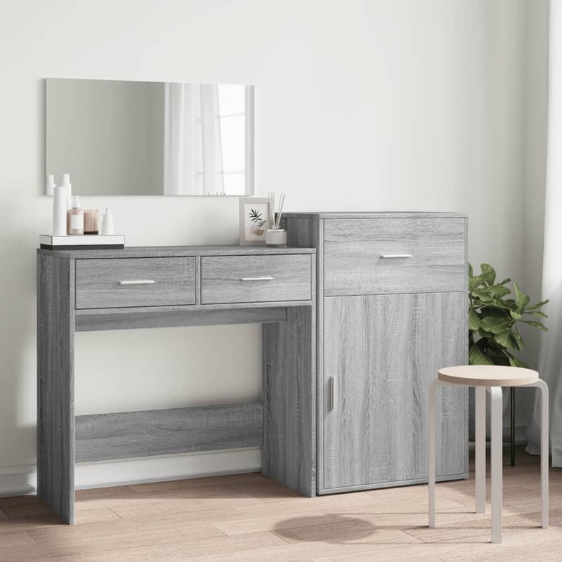 Casa si Gradina - Mobilier - Comode si corpuri - Masute de toaleta - Set de masuta de toaleta, 3 piese, gri sonoma, lemn prelucrat - Infinity.ro