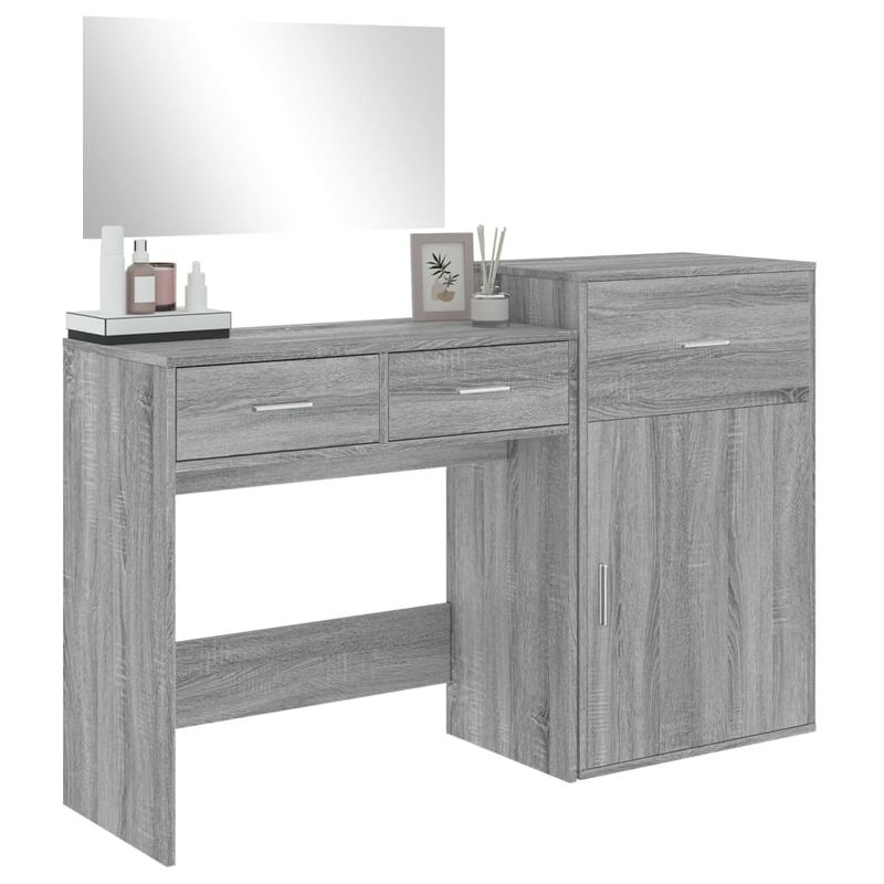 Casa si Gradina - Mobilier - Comode si corpuri - Masute de toaleta - Set de masuta de toaleta, 3 piese, gri sonoma, lemn prelucrat - Infinity.ro