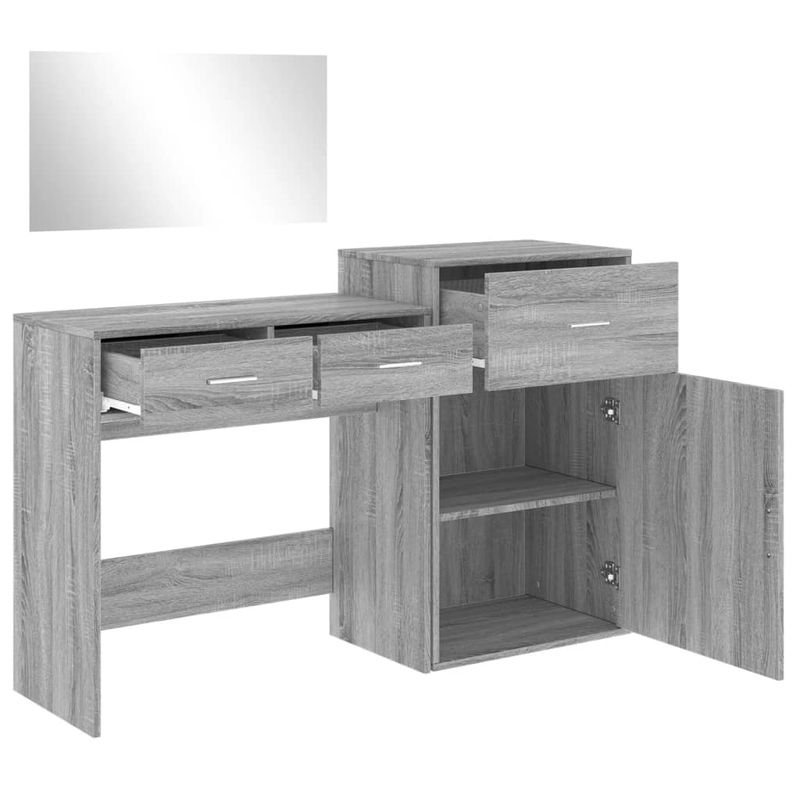 Casa si Gradina - Mobilier - Comode si corpuri - Masute de toaleta - Set de masuta de toaleta, 3 piese, gri sonoma, lemn prelucrat - Infinity.ro