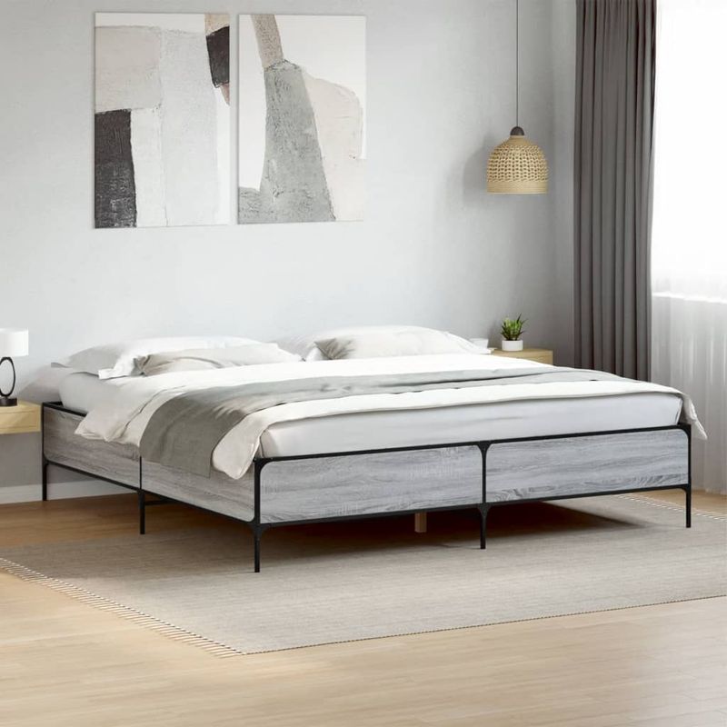 Casa si Gradina - Mobilier - Paturi si accesorii - Paturi - Cadru de pat, gri sonoma, 200x200 cm, lemn prelucrat si metal - Infinity.ro