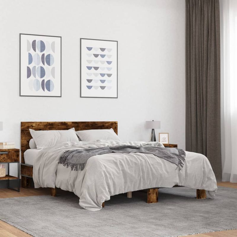 Casa si Gradina - Mobilier - Paturi si accesorii - Paturi - Cadru de pat, stejar fumuriu 120x200 cm lemn prelucrat si metal - Infinity.ro