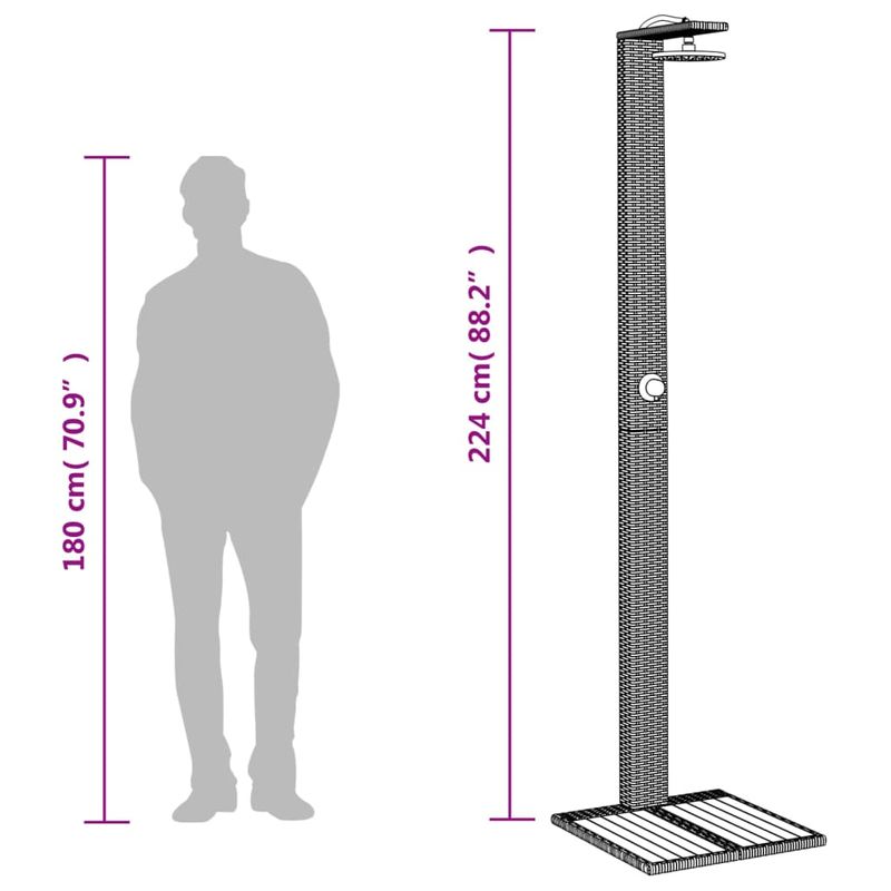 Casa si Gradina - Gradina si terasa - Piscine si accesorii - Accesorii piscine - Dus de exterior, negru, 50x55x224 cm, poliratan si lemn acacia - Infinity.ro