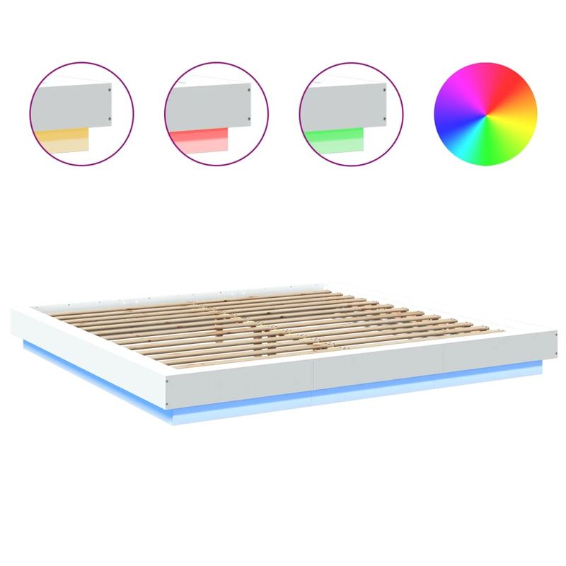 Casa si Gradina - Mobilier - Paturi si accesorii - Paturi - Cadru de pat cu lumini LED, alb, 200x200 cm, lemn prelucrat - Infinity.ro