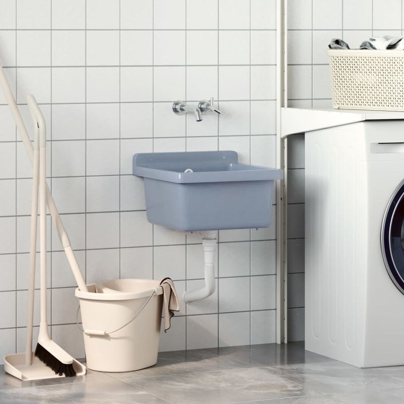 Casa si Gradina - Sanitare - Chiuveta bucatarie si accesorii - Chiuvete bucatarie - Chiuveta lavoar pentru montare pe perete gri 40x40x24 cm rasina - Infinity.ro