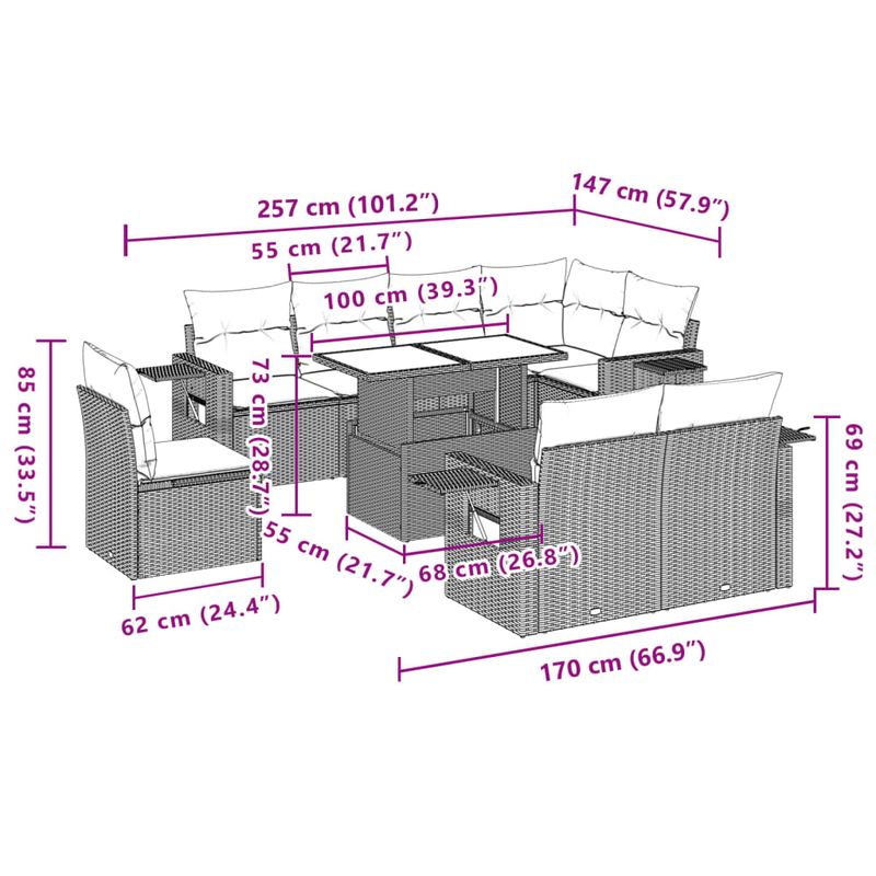 Casa si Gradina - Gradina si terasa - Mobilier exterior - Seturi mobila gradina - Set mobilier de gradina cu perne, 9 piese, negru, poliratan - Infinity.ro
