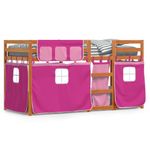 Casa si Gradina - Mobilier - Paturi si accesorii - Paturi - Pat supraetajat cu perdele, roz, 90x190 cm, lemn masiv pin - Infinity.ro