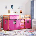 Casa si Gradina - Mobilier - Paturi si accesorii - Paturi - Pat supraetajat cu perdele, roz, 90x190 cm, lemn masiv pin - Infinity.ro